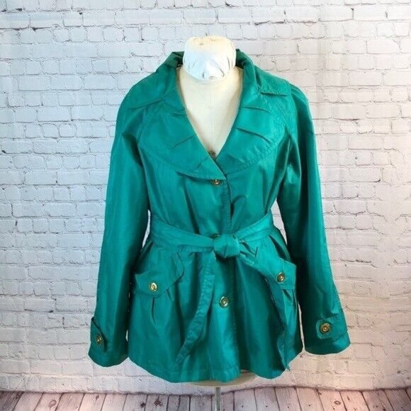 Centigrade Outerwear Coat Green Big Ruched Collar has Belt Button Coat XL - Picture 1 of 10